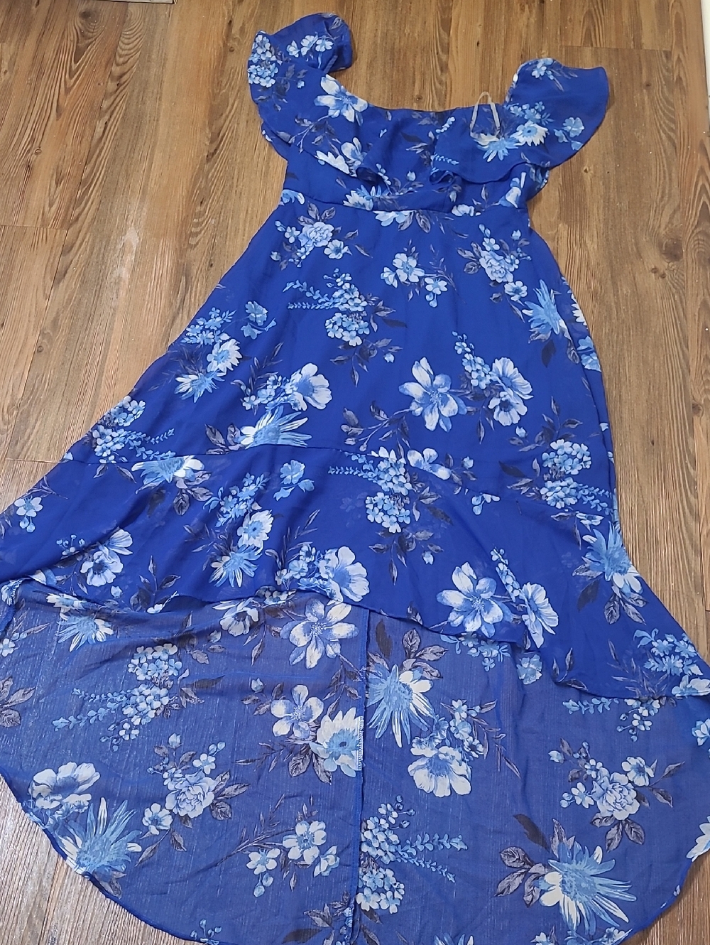 Crystal Doll Royal‎ Blue Floral High-Low Maxi Dress
